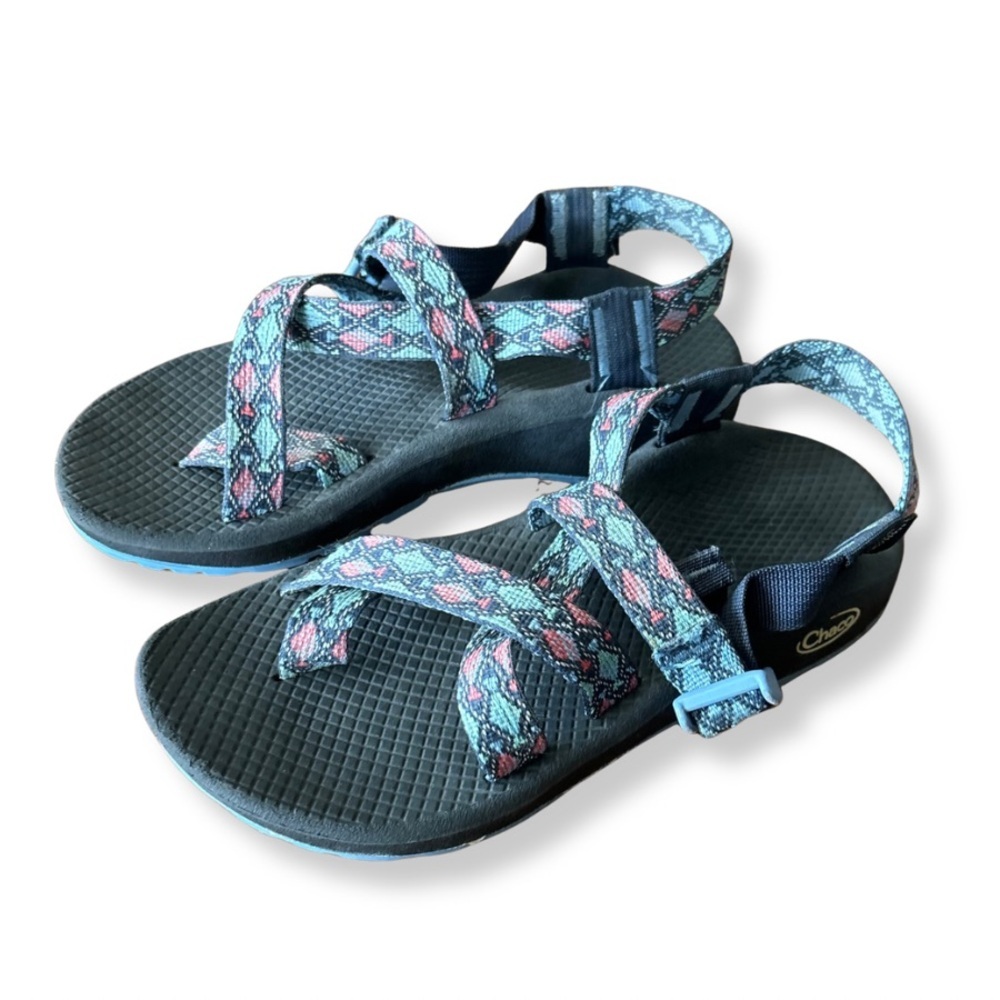 Chaco Z/Cloud Sandals Women’s Size 6 Teal Geometric Strap Comfort Hiking Sandals - Picture 2 of 7
